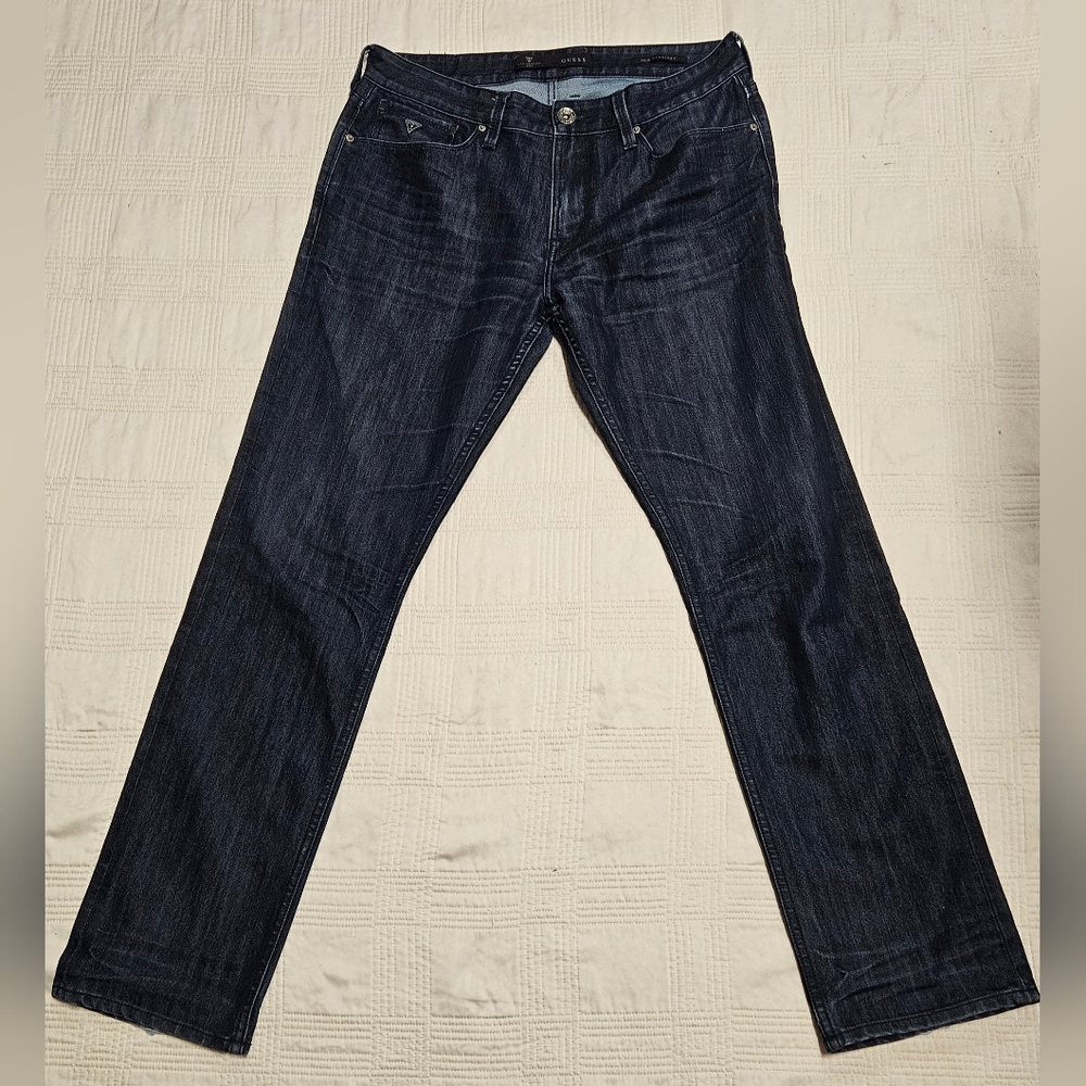 Guess Men's Slim Straight Dark Denim Wash Jeans, Size 34x32